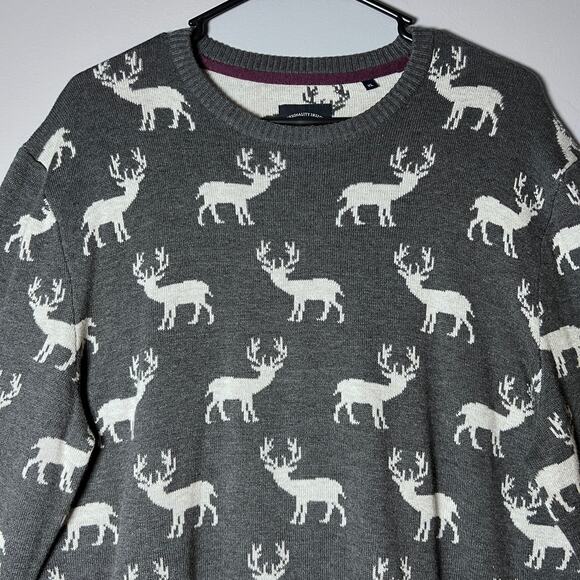Lerros XL Reindeer Knit Sweater Gray Crewneck Winter Holiday Nordic Pullover - Picture 11 of 11